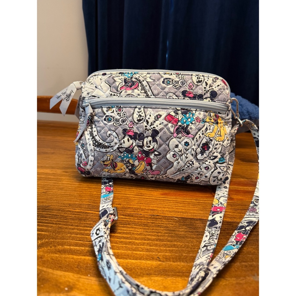 Vera Bradley Crossbody Bag Women Gray Mickey Mouse Paisley Quilted Good Preowned